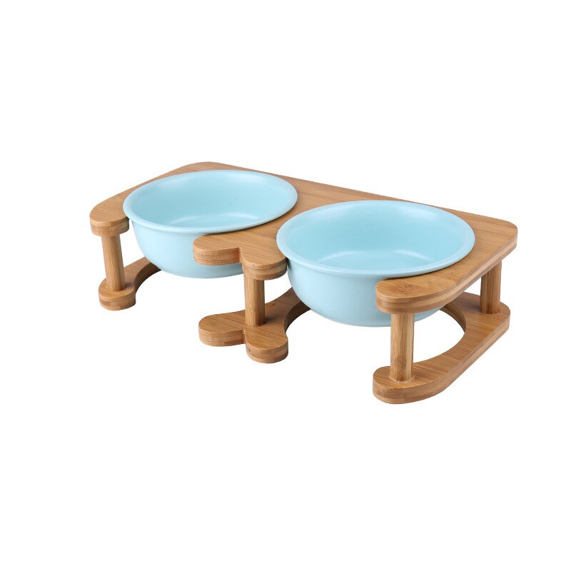 Tazón de alimentación para mascotas con soporte de madera