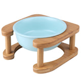Tazón de alimentación para mascotas con soporte de madera