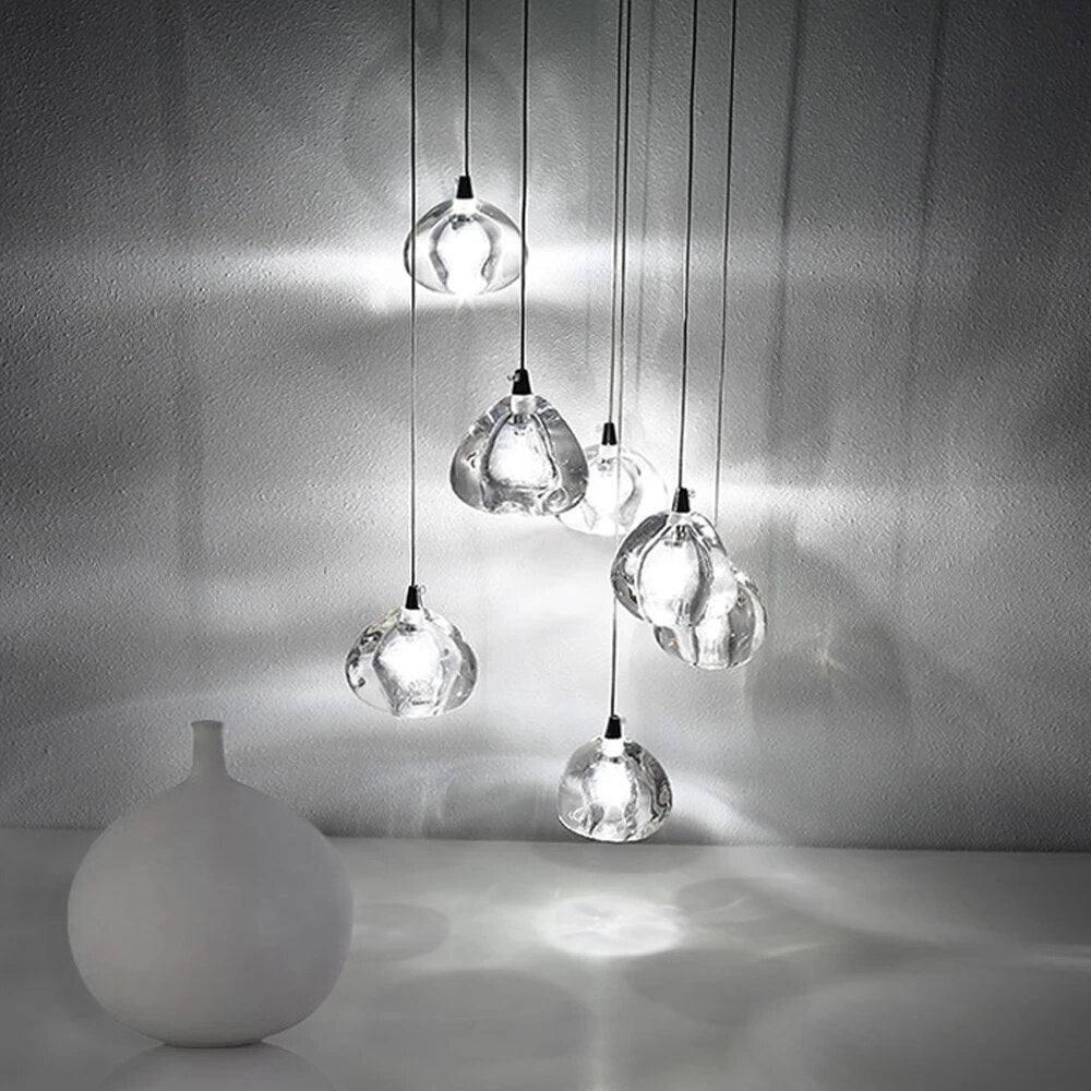 Colgante largo LED de araña de cristal moderno