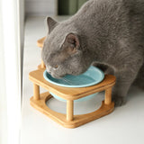 Tazón de alimentación para mascotas con soporte de madera
