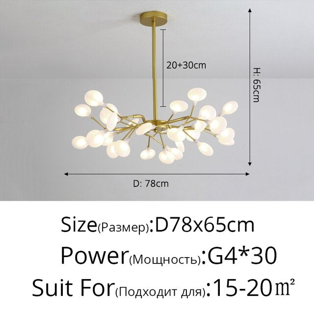 Lámpara de araña LED moderna Rama de árbol Luciérnaga