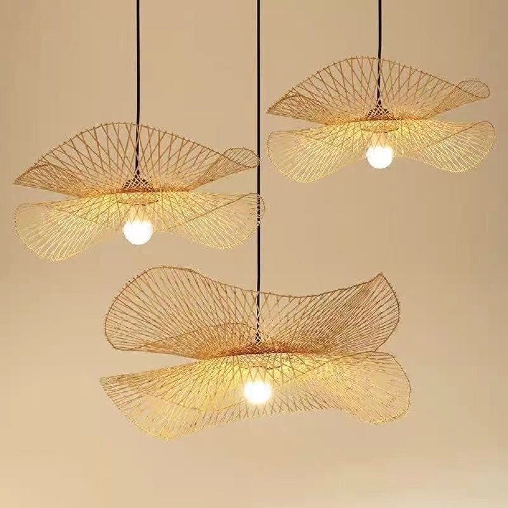 Luces colgantes de lámparas de mimbre tejidas de bambú
